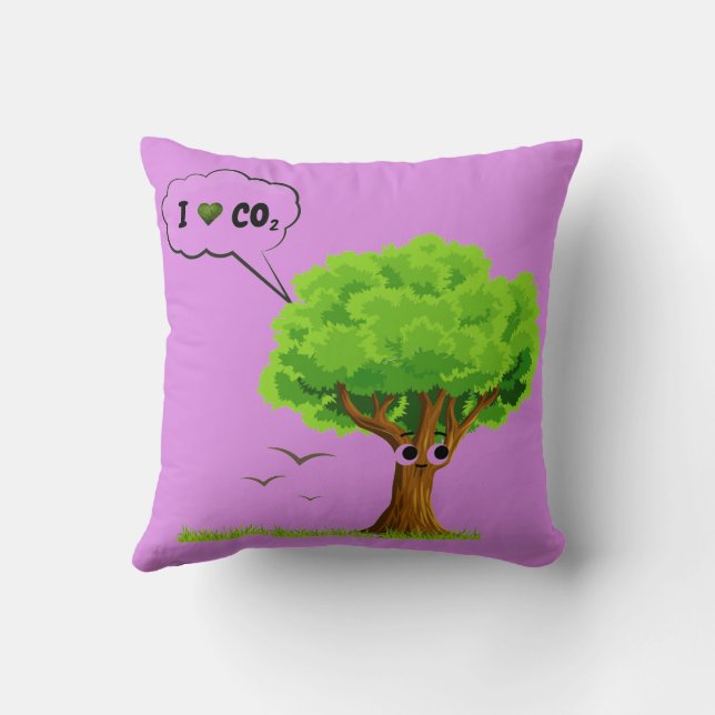 Eco-Friendly ‘I Love CO2’ Illustrated Tree  Kudde (Baksida)