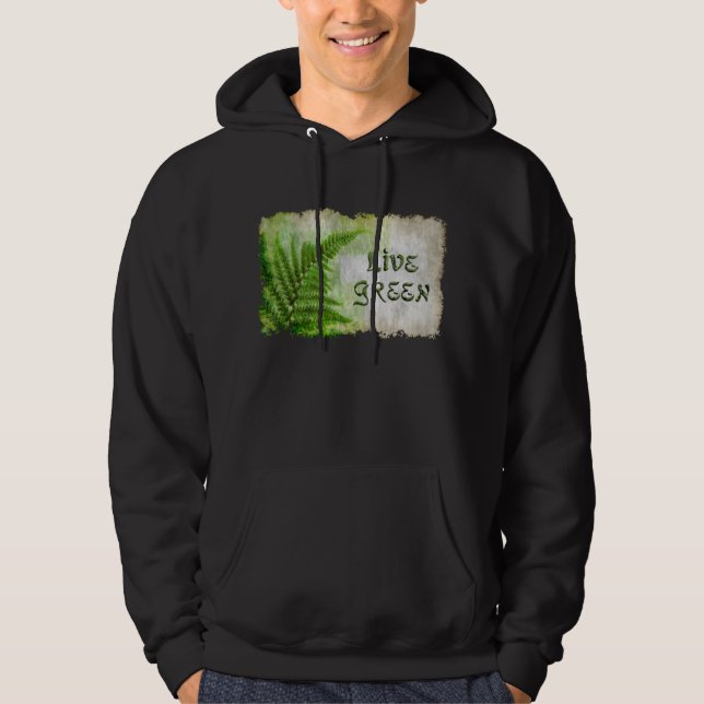 Eco Friendly "Live Grönt" Enviro Art Eco Hoodie (Framsida)