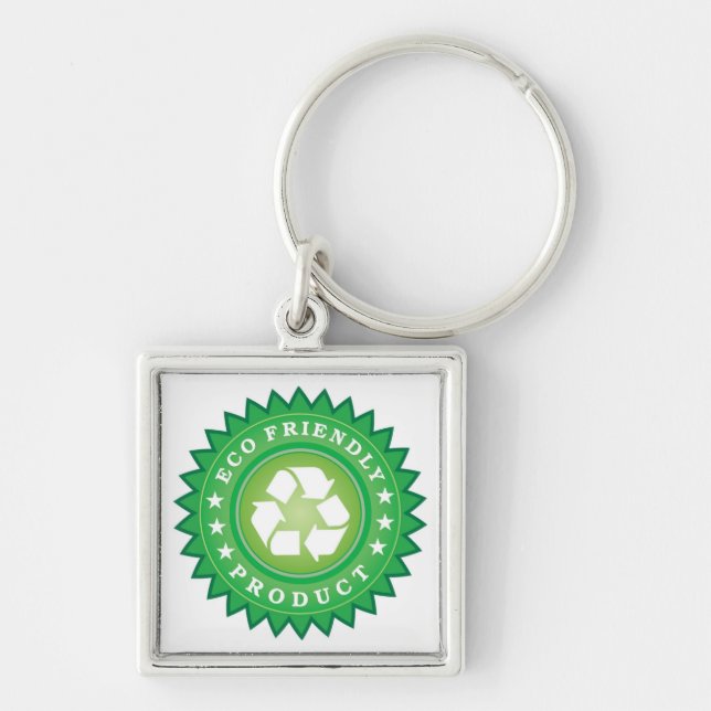 Eco Friendly Sticker Fyrkantig Silverfärgad Nyckelring (Framsidan)