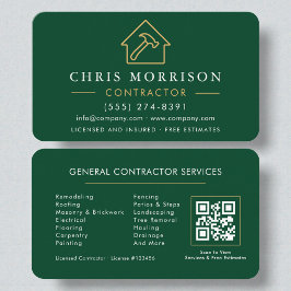 Eco General Construction Modern Green Gold QR Code Visitkort
