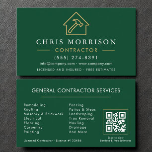 Eco General Construction Modern Grönt Guld QR-kod Visitkort