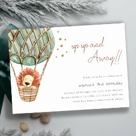 Eco Grönt Luftballong Lejon Kid Birthday Inbjudan
