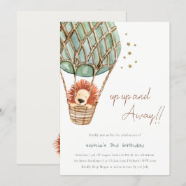 Eco Grönt Luftballong Lejon Kid Birthday Inbjudan