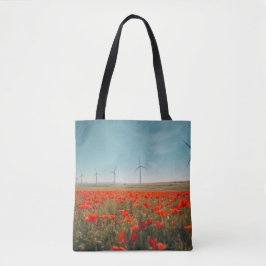 Eco Texas Tote Bag - Poppies & Wind Turbines  Tygkasse