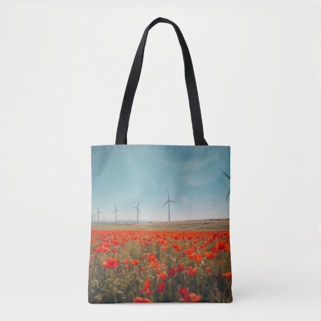Eco Texas Tote Bag - Poppies & Wind Turbines  Tygkasse (Framsida)