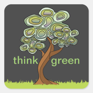 Eco Träd Think Green Sticker Fyrkantigt Klistermärke