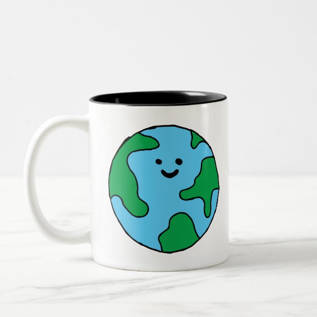 Ecofrie World Lycklig Earth Clipart Två-Tonad Mugg (Vänster)