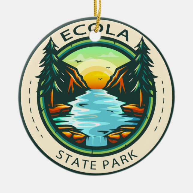 Ecola State Park Oregon Badge Julgransprydnad Keramik (Framsidan)