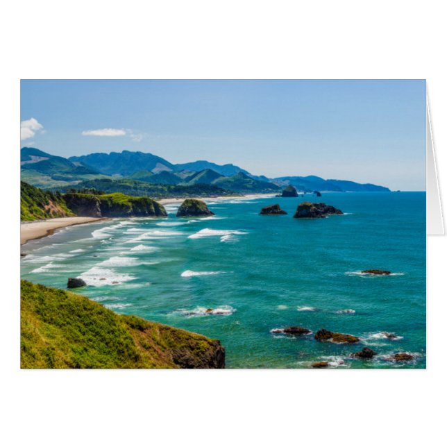 Ecola State Park, Oregon. Panorama av Crescent Hälsningskort (Framsidan Horizontal)