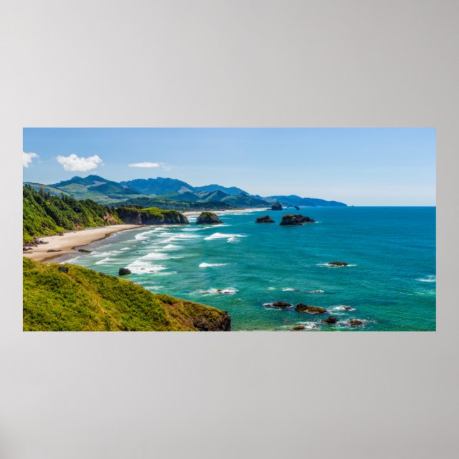 Ecola State Park, Oregon. Panorama av Crescent Poster (Framsidan)