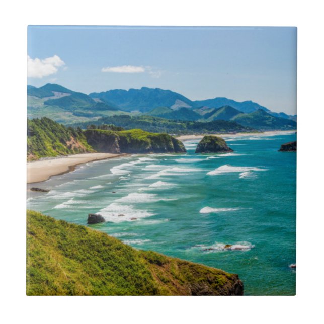 Ecola State Park, Oregon. Panorama över Crescent Kakelplatta (Framsidan)