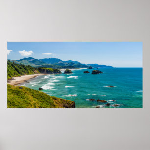Ecola State Park, Oregon. Panorama över Crescent Poster