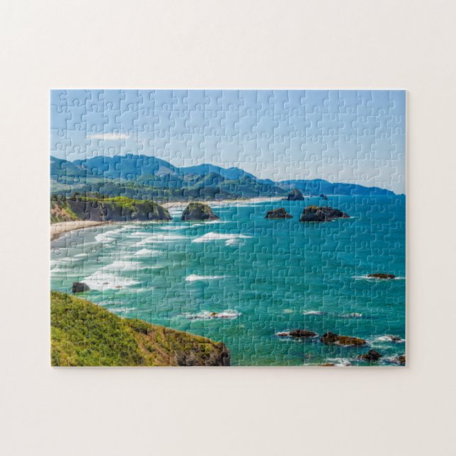 Ecola State Park, Oregon. Panorama över Crescent Pussel (Horisontell)
