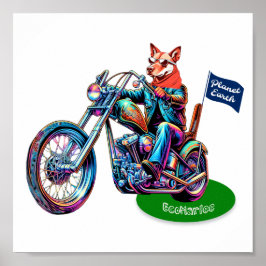 EcoMarlee mascot rider motorcykel med flagga Poster