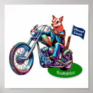 EcoMarlee mascot rider motorcykel med flagga Poster