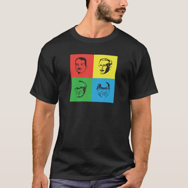 Econ huvud - Mises, Hayek, Rothbard, Friedman Tee Shirt (Framsida)