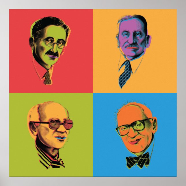 Econ Poster - Mises, Hayek, Rothbard, Friedman (Framsidan)