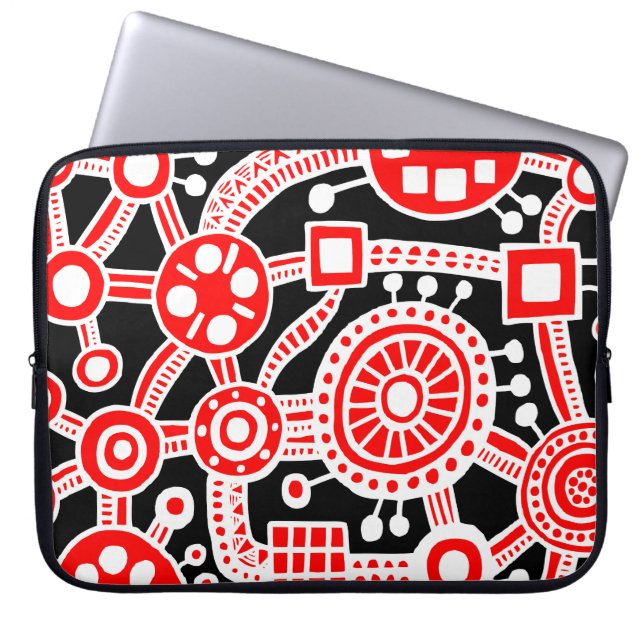 Ecosystem III Red and White on Black Laptop Sleeve (Framsidan)