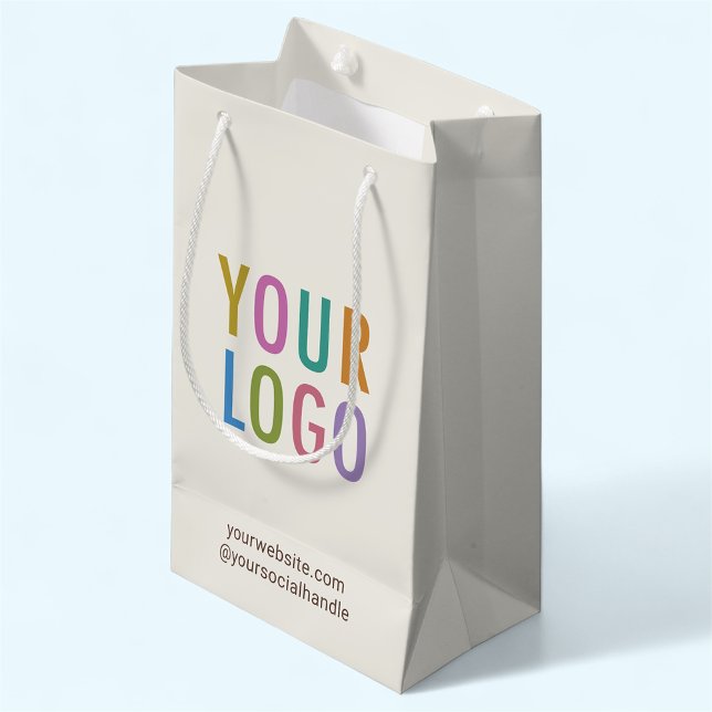 Ecru 8,5 tums Logotyp för Gift Bag Anpassningsbar  (MISOOK 5 x 3 x 8.5 inch Ecru Gift Bag with Logo)