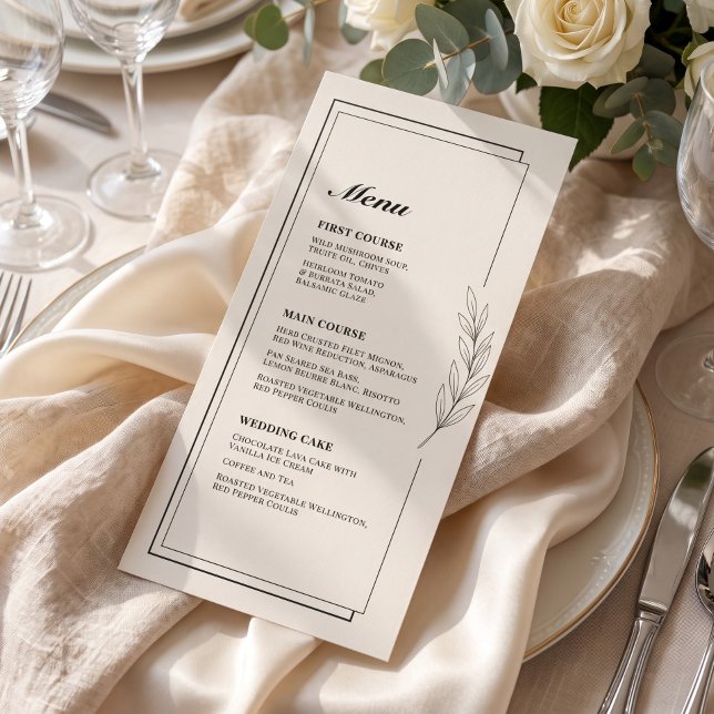 Ecru blad gren Formell bröllopsmeny (Ecru Leaf Branch Formal Wedding Menu)