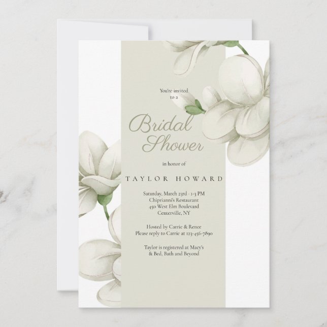 Ecru blommig shower-inbjudan inbjudningar (Framsida)