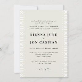 Ecru Boho Mudcloth Gräns Bröllop Inbjudningar