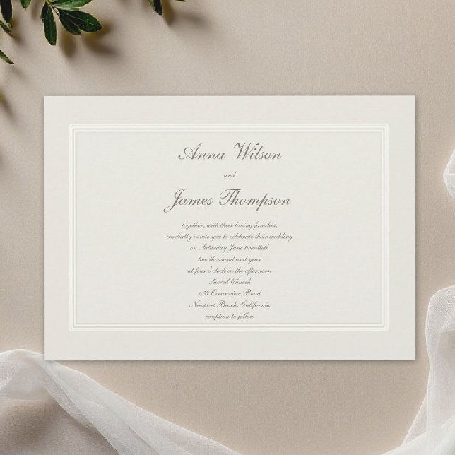 Ecru Drömmar Enkel Traditionell Elegant Bröllop Inbjudningar (formal wedding invitation traditional modern classic calligraphy ecru double frame ballroom )