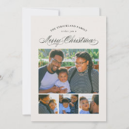 Ecru-Elegant fyra foto-God jul-kort Julkort