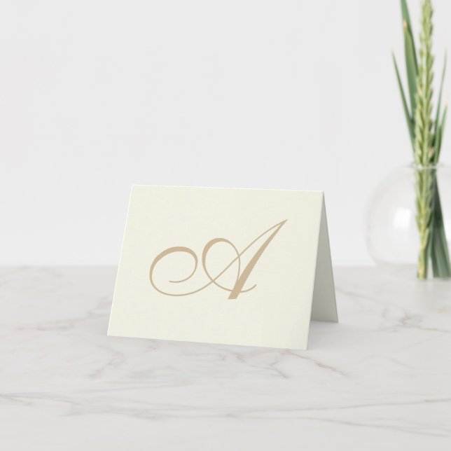 Ecru Elegant Monogram Takkort med Script Tack Kort (Framsida)