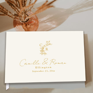 Ecru/Gold Floral Monogram Calligraphy Wedding Gästböcker
