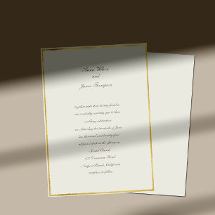 Ecru Guld enkel Elegant Traditional Bröllop Inbjudningar