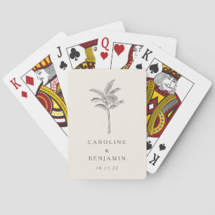 Ecru Handflatan Träd Line Art Personligt bröllp Casinokort