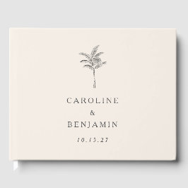 Ecru Handflatan Träd Line Art Personligt bröllp Gästböcker