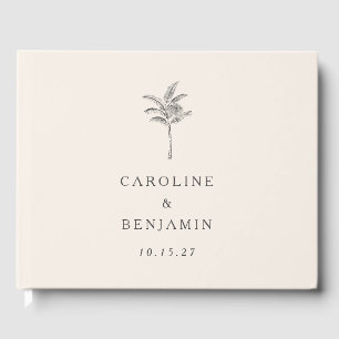 Ecru Handflatan Träd Line Art Personligt bröllp Gästböcker