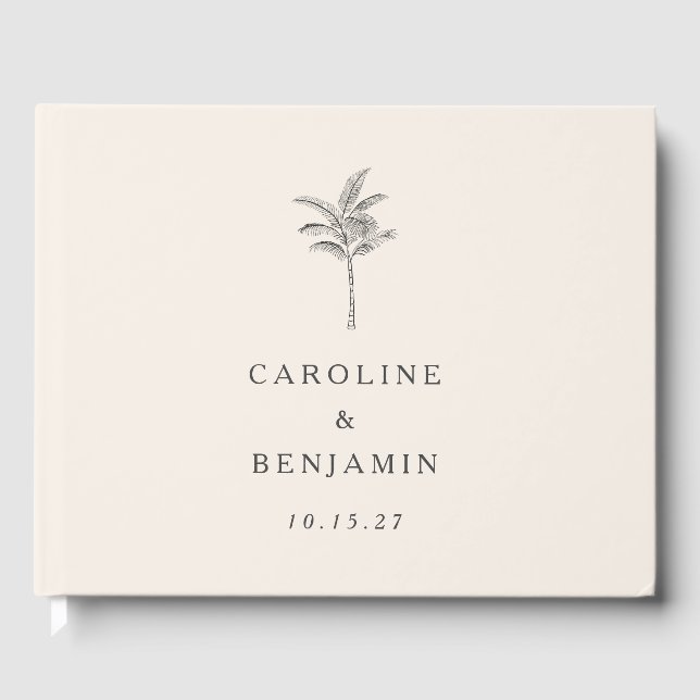 Ecru Handflatan Träd Line Art Personligt bröllp Gästböcker (Framsida)