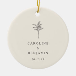 Ecru Handflatan Träd Line Art Personligt bröllp Julgransprydnad Keramik
