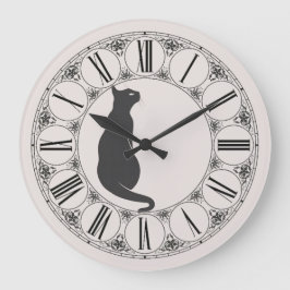 Ecru med svart katt och romersk Ansikte Stor Klocka