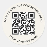 Ecru Menu QR Code Stickers Round Anpassningsbar Co