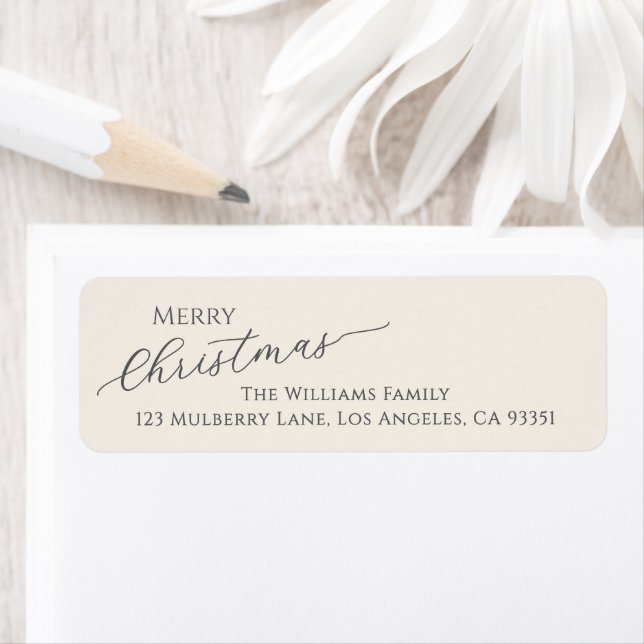 Ecru Modern Merry Christmas Return Address Returadress Etikett (Insitu)