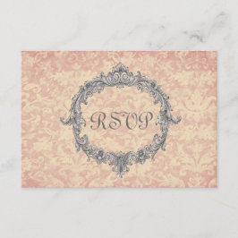 Ecru och Peach Damask RSVP bröllopssvarskort 2 OSA Kort