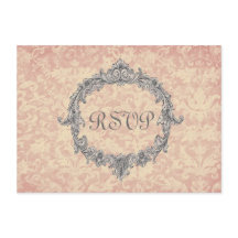Ecru och Peach Damask RSVP bröllopssvarskort 2