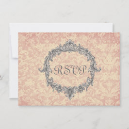 Ecru och Peach Damask RSVP bröllopssvarskort 2 OSA Kort