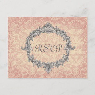 Ecru Peach Damask Vintage OSA Bröllop Response Kort