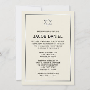 Ecru Silver Star av David Pub Mitzvah-inbjudan Inbjudningar