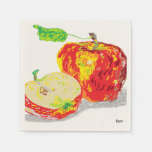 Ecru Standard Cocktail Papper Napkins /Apples
