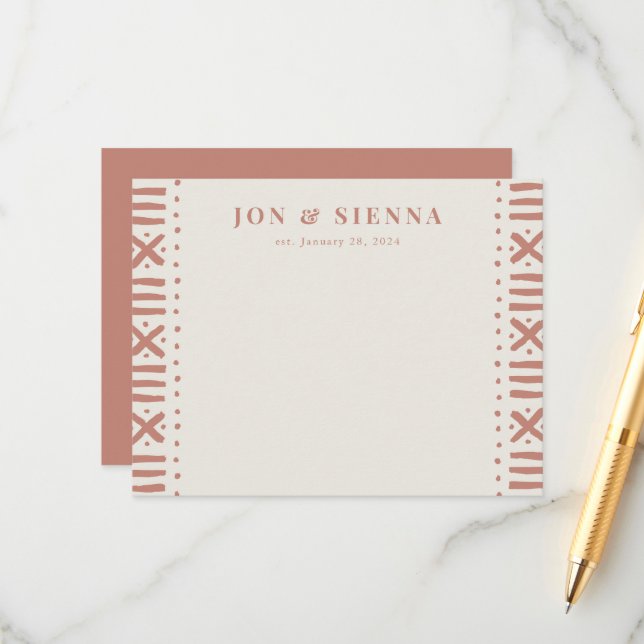 Ecru Terrakotta Boho Mudcloth Kant Par Tilläggskort (Fram/Back In Situ)