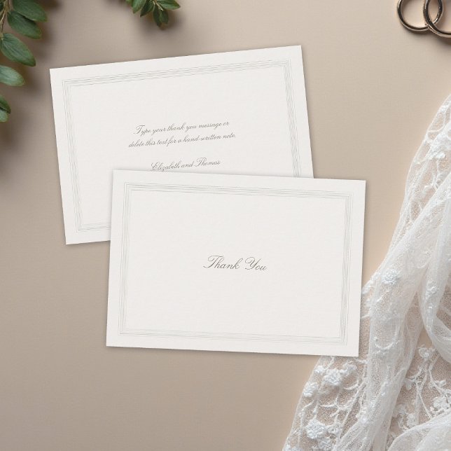 Ecru Trippel Formell Elegant Modern Klassisk Bröll Tack Kort (formal wedding thank you modern classic triple frame faux embossed black tie ecru traditional simple)