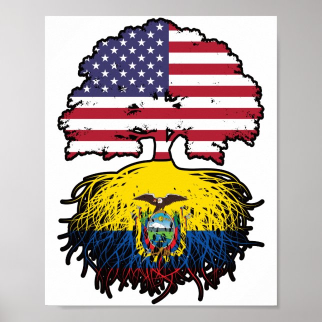 Ecuador Ecuadorian American USA Träd Roots Flagga Poster (Framsidan)