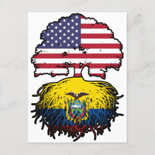 Ecuador Ecuadorian American USA Träd Roots Flagga Vykort