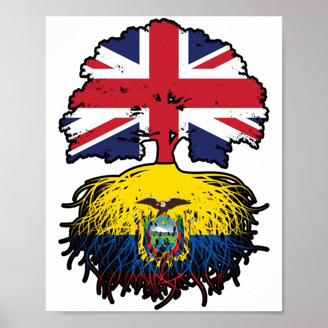 Ecuador Ecuadorian British Träd Roots Flagga Poster (Framsidan)
